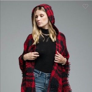 Plaid red hoodie  Scarf Blanket Wrap Warm Tartan Checked Shawl Ruana Sweater